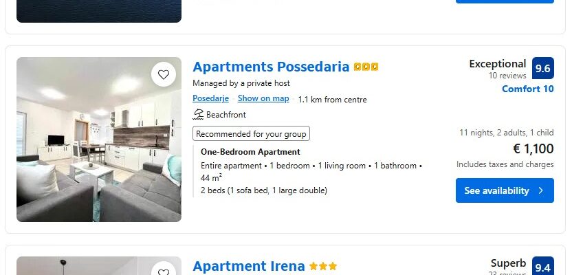 Posedarje apartments options