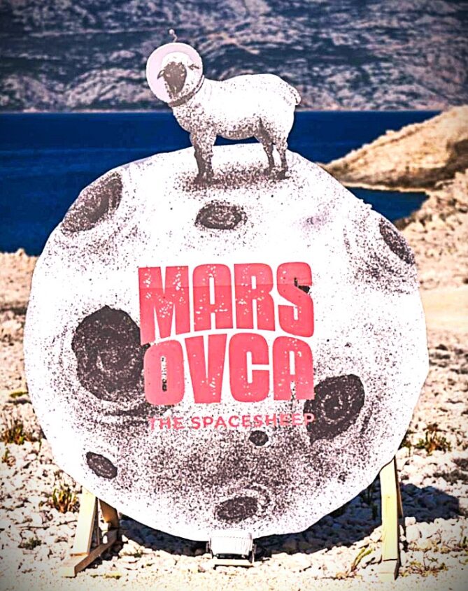 MarsOvca festival on Pag showing Mars-like landscape with sheep grazing