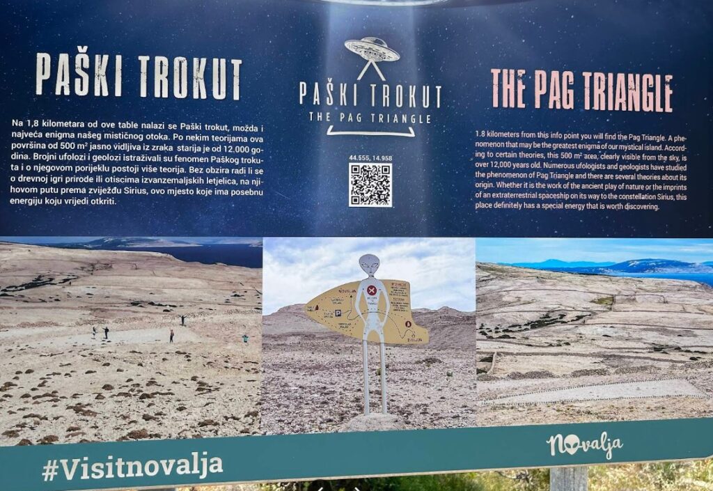 Pag Triangle information sign near Novalja Croatia Paski trokut