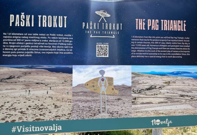 Pag Triangle information sign near Novalja Croatia Paski trokut