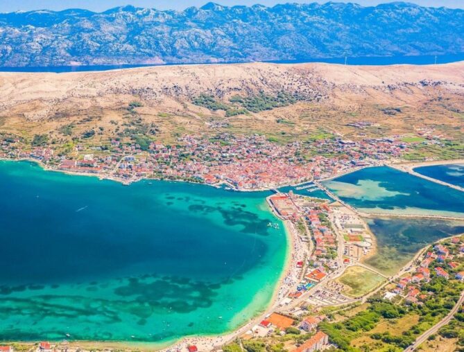 Pag Island Croatia 2027 with turquoise Adriatic Sea and dramatic rocky coastline