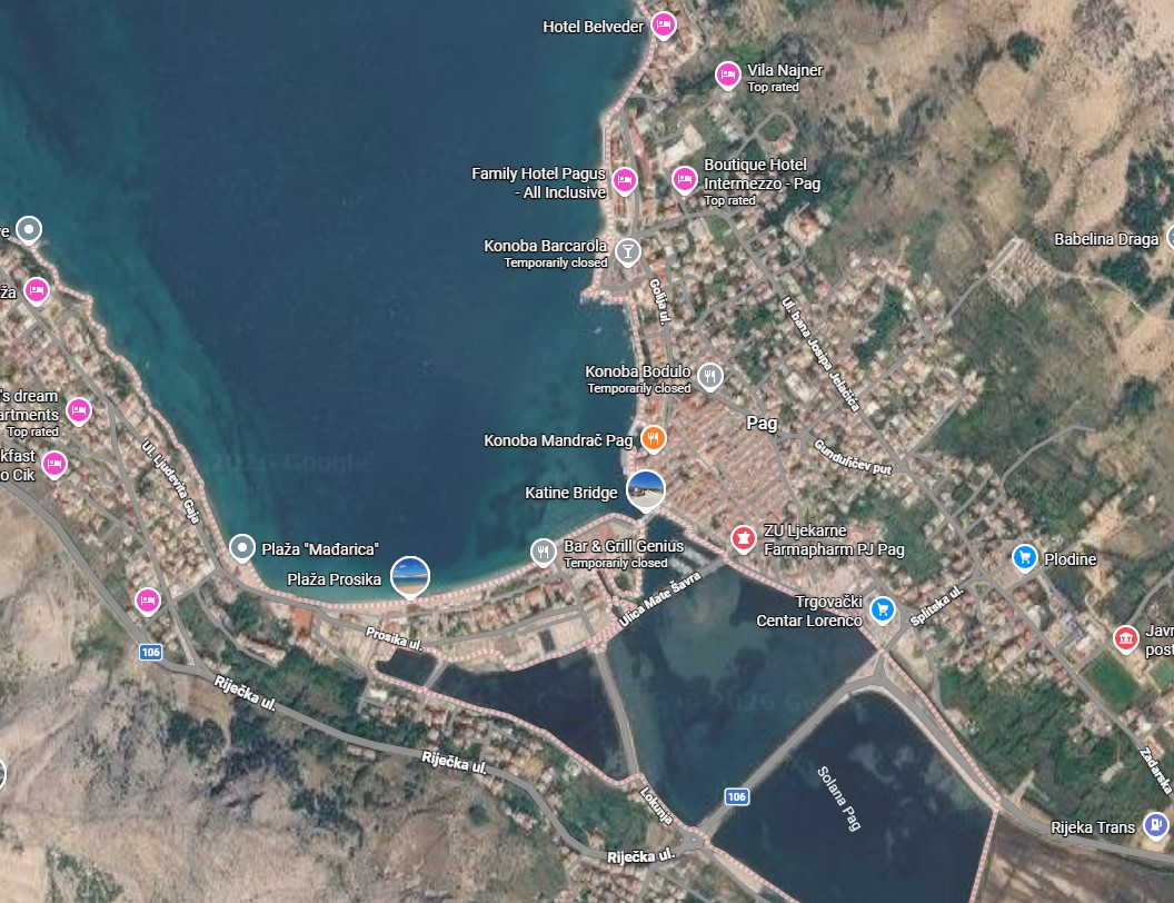 Pag Town Croatia historic centre and waterfront on Pag Island